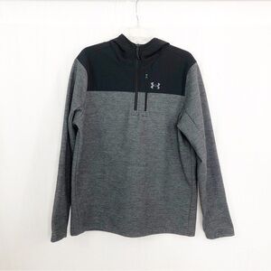 Under Armour Pull Over 1/4 Zip with Hood Sweatshirt Top, Size Large, Gray Black